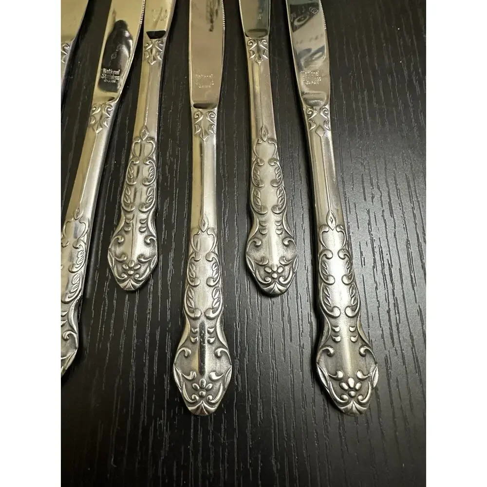 Set of 8 National Nancy Stainless Japan‎ Ornate Table Knives Silverware Flatware